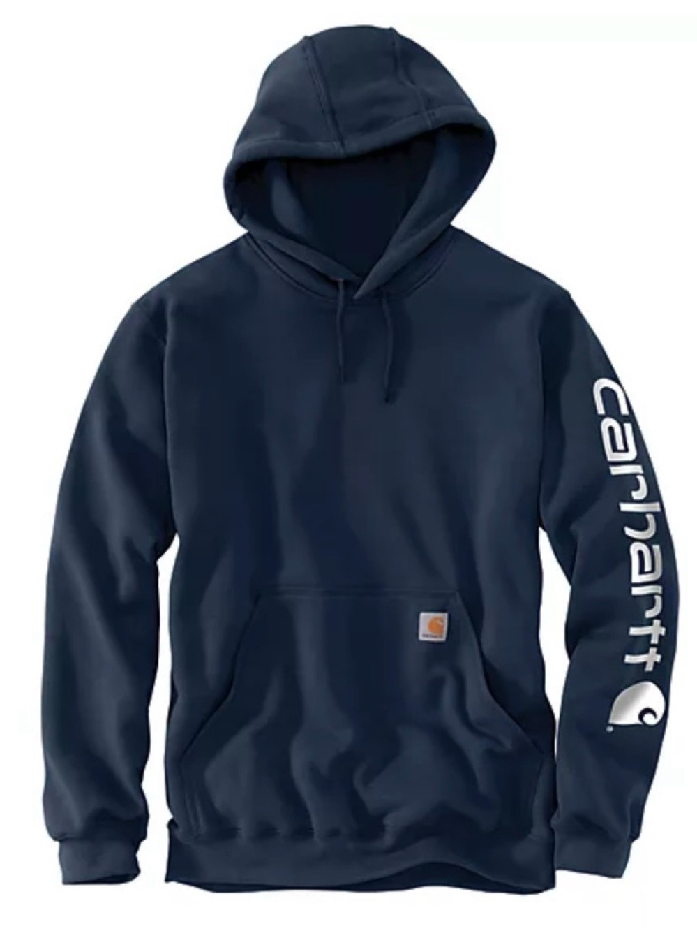 Carhartt Navy Hooded Sweatshirt with White Sleeve Logo
